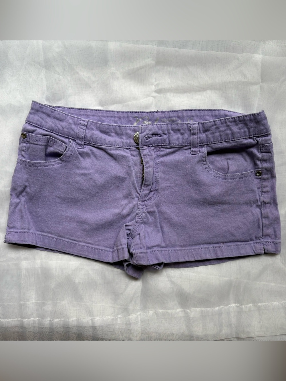 Size 11 Celebrity Blues Mini Low Rise Y2K Lilac Shorts